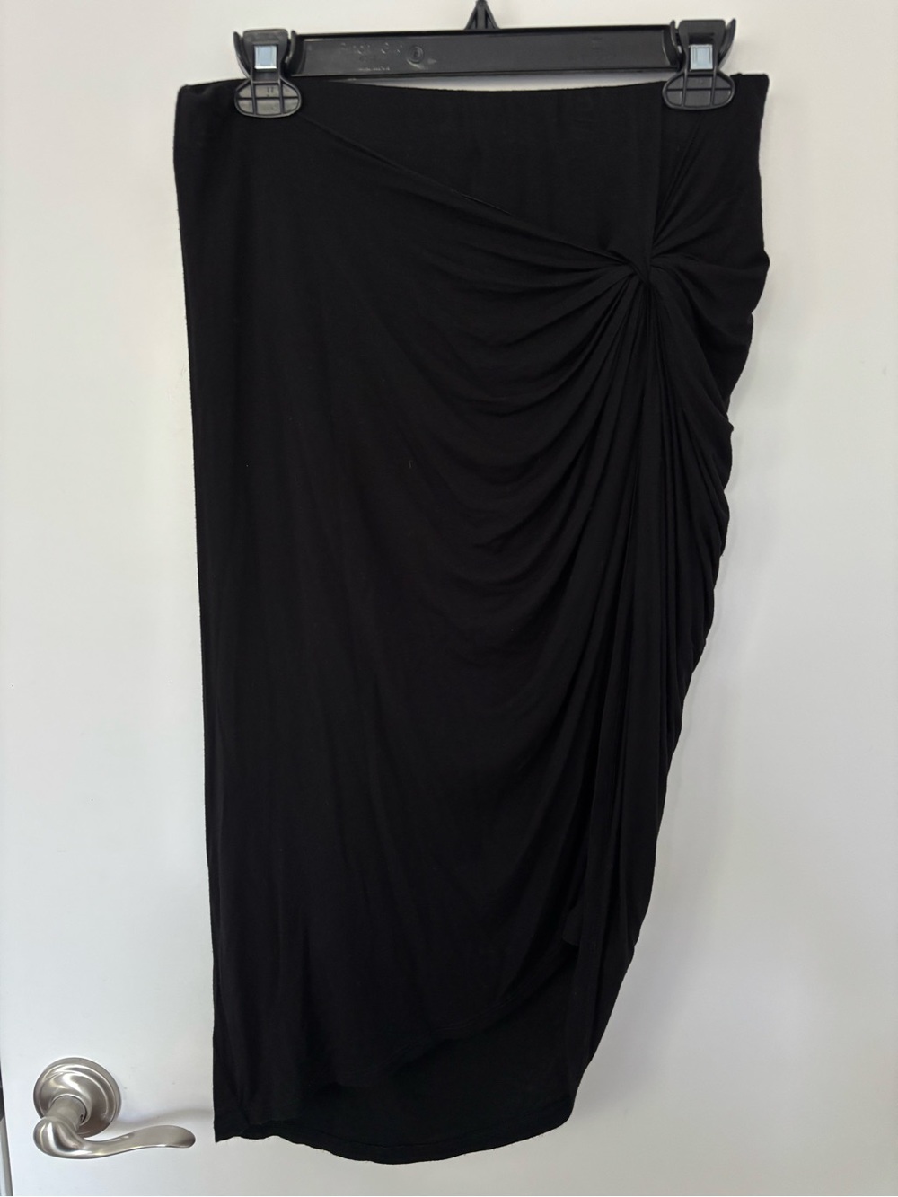 Popular Basics Black Asymmetric Ruched Midi Skirt